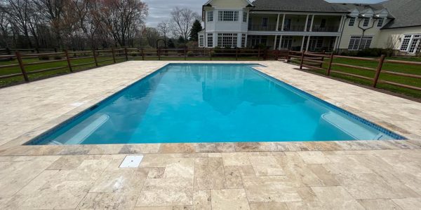 Inground swimming pool interior and exterior renovation in Far Hills New Jersey